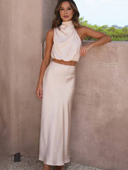 Inrosy robe tenue invité mariage femme licou sans manches femme élégant de soirée deux pièces robe demoiselle d'honneur