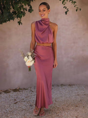 Inrosy robe tenue invité mariage femme licou sans manches femme élégant de soirée deux pièces robe demoiselle d'honneur