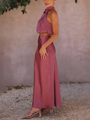 Inrosy robe tenue invité mariage femme licou sans manches femme élégant de soirée deux pièces robe demoiselle d'honneur