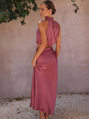 Inrosy robe tenue invité mariage femme licou sans manches femme élégant de soirée deux pièces robe demoiselle d'honneur