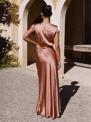 Inrosy robe en satin robe demoiselle d'honneur moulante sirene v-cou mancherons femme élégant de soirée pour mariage