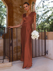 Inrosy robe en satin robe demoiselle d'honneur moulante sirene v-cou mancherons femme élégant de soirée pour mariage