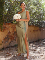 Inrosy robe demoiselle d'honneur en satin moulante fendu le côté une épaule sans manches femme élégant de soirée pour mariage