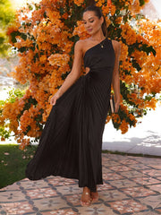 Inrosy robe longue trapèze plissé une épaule sans manches femme élégant bal de promo invité mariage de cocktail