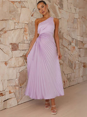 Inrosy robe longue trapèze plissé une épaule sans manches femme élégant bal de promo invité mariage de cocktail