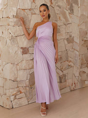 Inrosy robe longue trapèze plissé une épaule sans manches femme élégant bal de promo invité mariage de cocktail