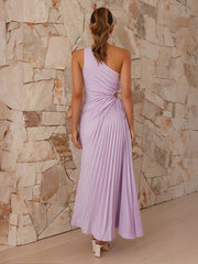 Inrosy robe longue trapèze plissé une épaule sans manches femme élégant bal de promo invité mariage de cocktail