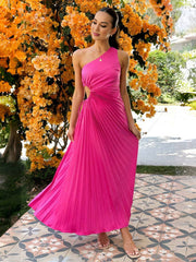 Inrosy robe longue trapèze plissé une épaule sans manches femme élégant bal de promo invité mariage de cocktail