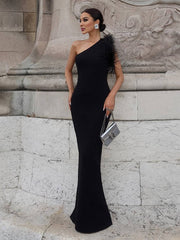 Inrosy robe longue moulante une épaule sans manches sirene femme élégant de soirée bal de promo