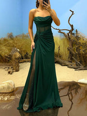 Inrosy robe longue moulante bustier sans manches nœud fendu le côté tulle femme élégant de soirée pour mariage