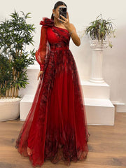 Inrosy robe longue imprimé à fleurie tulle fendu le côté une épaule manches longues femme élégant de soirée bal de promo
