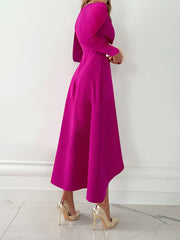 Inrosy robe longue moulante v-cou fendu le côté manches longues irrégulière femme élégant bal de promo