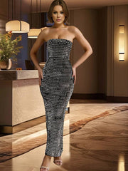 Inrosy robe longue moulante strass bustier fendu sans manches femme élégant de soirée cocktail bal de promo
