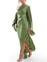 Inrosy robe longue une épaule fendu le côté manches trompette manches longues femme élégant bal de promo