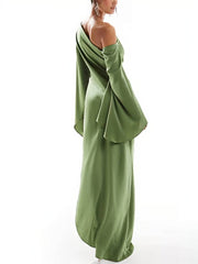 Inrosy robe longue une épaule fendu le côté manches trompette manches longues femme élégant bal de promo