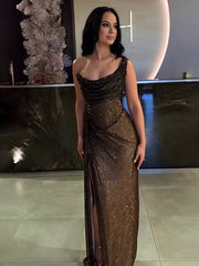 Inrosy robe longue moulante irrégulière fendu le côté sans manches femme élégant bal de promo de soirée
