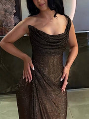 Inrosy robe longue moulante irrégulière fendu le côté sans manches femme élégant bal de promo de soirée