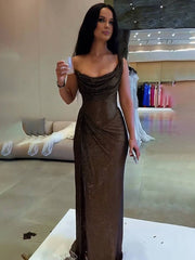 Inrosy robe longue moulante irrégulière fendu le côté sans manches femme élégant bal de promo de soirée