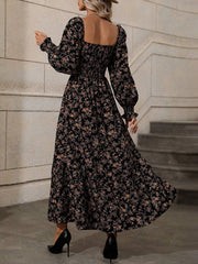 Inrosy robe longue imprimé à fleurie col carré dos nu manches longues femme bohème boho élégant décontracté de plage