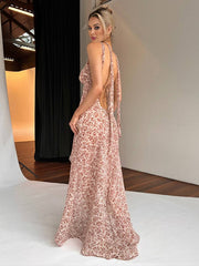 Inrosy robe longue bohème irrégulière imprimé à fleurie fendu le côté dos nu à fines brides sans manches femme décontracté de plage