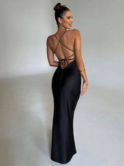 Inrosy robe longue en satin moulante v-cou sirene dos nu à fines brides sans manches femme élégant invité mariage de soirée