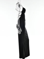 Inrosy robe longue en satin moulante v-cou sirene dos nu à fines brides sans manches femme élégant invité mariage de soirée