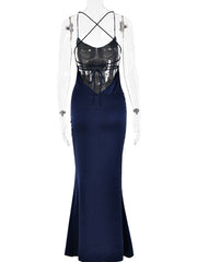 Inrosy robe longue en satin moulante v-cou sirene dos nu à fines brides sans manches femme élégant invité mariage de soirée