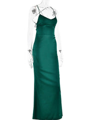 Inrosy robe longue en satin moulante v-cou sirene dos nu à fines brides sans manches femme élégant invité mariage de soirée