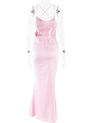 Inrosy robe longue en satin moulante v-cou sirene dos nu à fines brides sans manches femme élégant invité mariage de soirée