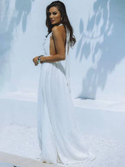 Inrosy robe longue décolleté plongeant licou dos nu ceinture sans manches femme bohème élégant décontracté de plage
