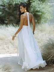 Inrosy robe longue décolleté plongeant licou dos nu ceinture sans manches femme bohème élégant décontracté de plage