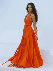 Inrosy robe longue décolleté plongeant licou dos nu ceinture sans manches femme bohème élégant décontracté de plage