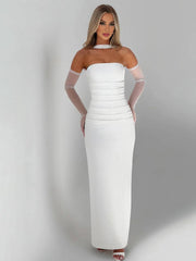 Inrosy robe longue moulante tulle bustier avec 2 pièces gants femme élégant vintage de soirée pour mariage