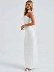 Inrosy robe longue moulante tulle bustier avec 2 pièces gants femme élégant vintage de soirée pour mariage