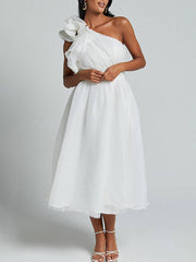 Inrosy robe longue une épaule fluide à volantée dos nu sans manches femme élégant décontracté de plage