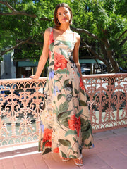 Inrosy robe longue imprimé à fleurie bretelle col carré sans manches femme élégant décontracté vintage de soirée de plage