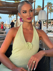 Inrosy robe longue moulante fendu le côté dos nu v-cou licou sans manches femme casual décontracté de plage