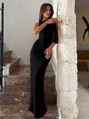 Inrosy longue robe bal de promo moulante une épaule sans manches femme élégant robe anniversaire de soirée de promo