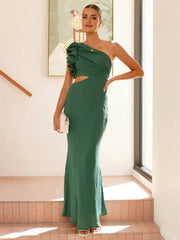 Inrosy robe longue une épaule sans manches découpes femme élégant de soirée invité mariage robe bal de promo