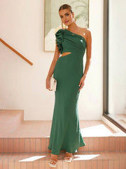 Inrosy robe longue une épaule sans manches découpes femme élégant de soirée invité mariage robe bal de promo