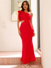 Inrosy robe longue une épaule sans manches découpes femme élégant de soirée invité mariage robe bal de promo