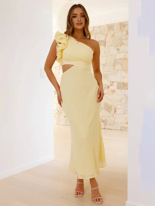 Inrosy robe longue une épaule sans manches découpes femme élégant de soirée invité mariage robe bal de promo