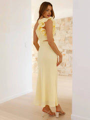 Inrosy robe longue une épaule sans manches découpes femme élégant de soirée invité mariage robe bal de promo