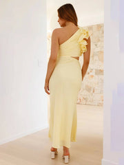 Inrosy robe longue une épaule sans manches découpes femme élégant de soirée invité mariage robe bal de promo