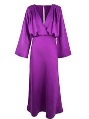 Inrosy longue robe v-cou boutons dos nu manches trompette manches longues femme élégant vintage bal de promo
