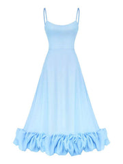 Inrosy mi-longue robe trapèze à volantée bustier à fines brides sans manches femme élégant doux de cocktail bal de promo