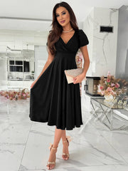Inrosy robe demoiselle d'honneur v-cou fluide manches bouffantes manches courtes femme élégant doux invité mariage