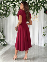 Inrosy robe demoiselle d'honneur v-cou fluide manches bouffantes manches courtes femme élégant doux invité mariage