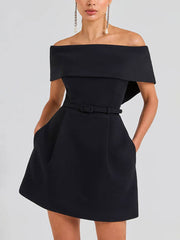Inrosy robe patineuse moulante col bateau ceinture sans manches femme élégant décontracté de cocktail de fete