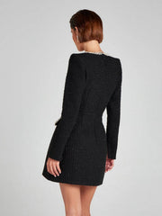 Inrosy robe courte tweed fendu poches manches longues femme vintage élégant de fete